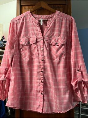 Collection Woman Pink Plaid Button-Down Blouse
